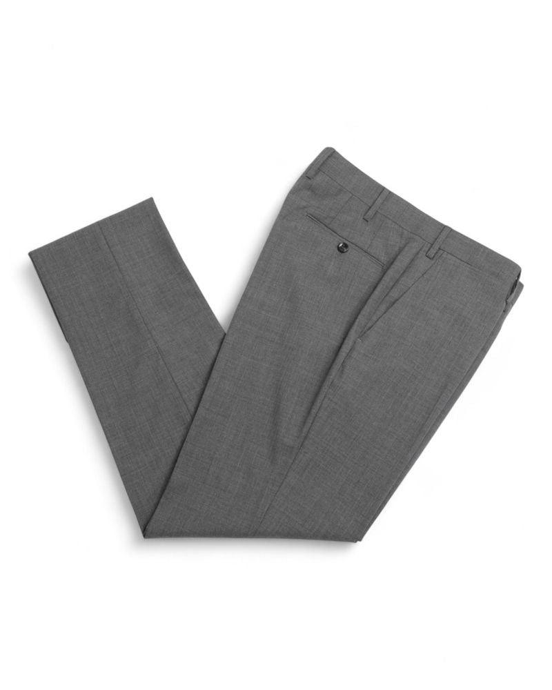 Mid Grey Unhemmed Wool Trousers