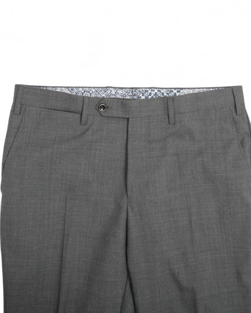 Mid Grey Unhemmed Wool Trousers