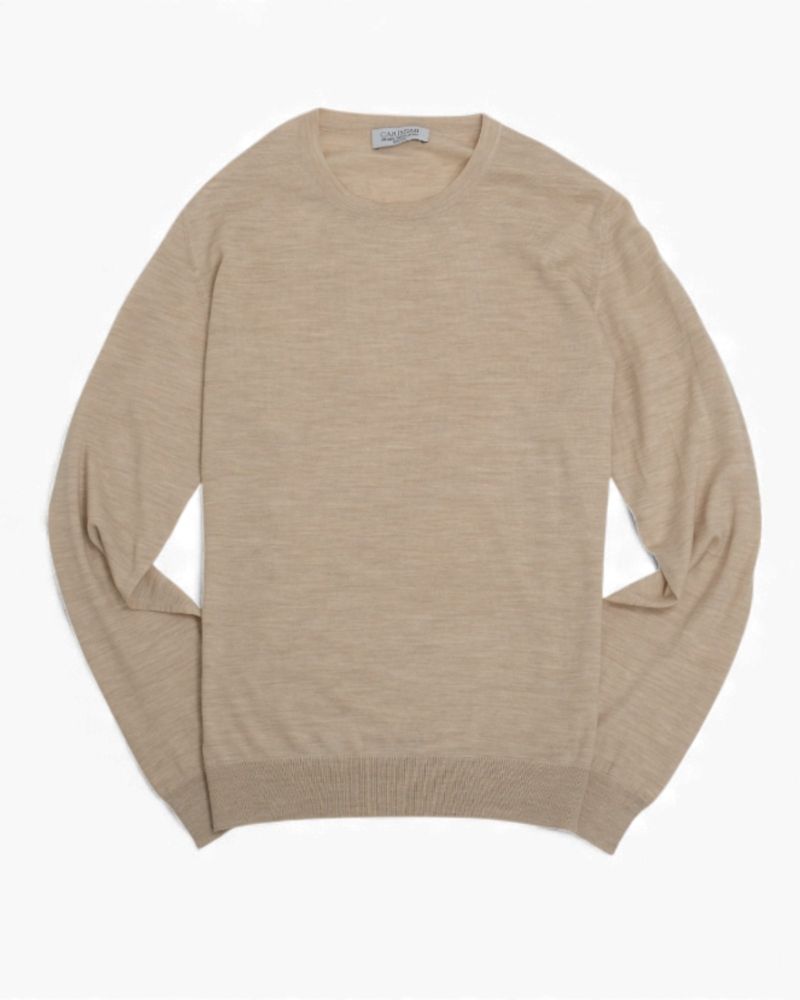 Beige 37 Gauge Ultrafine Merino Crewneck Sweater