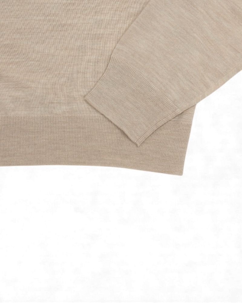 Beige 37 Gauge Ultrafine Merino Crewneck Sweater