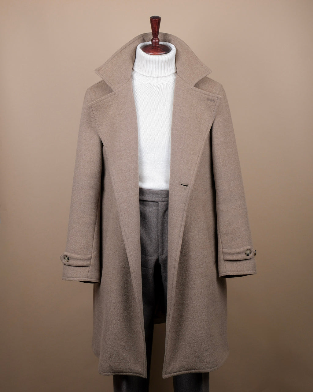 Taupe Beige Asymmetric Wool Cashmere Coat by Stoffa