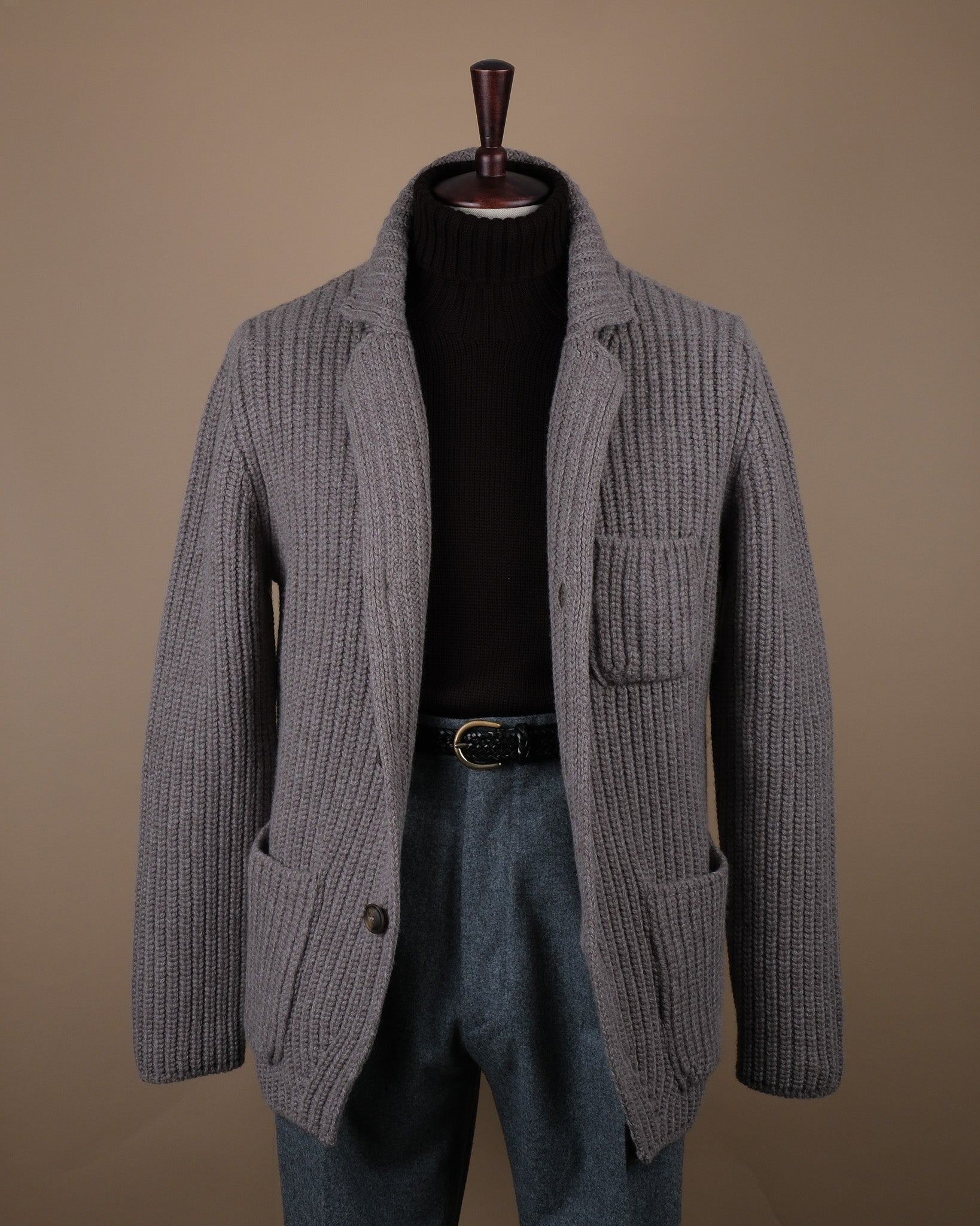 Taupe Grey Chunky Ribbed Cardigan Blazer