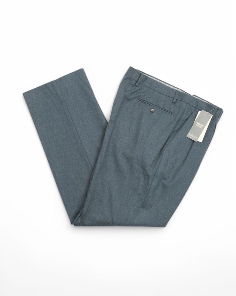 Teal High Rise Pleated Flannel Trousers