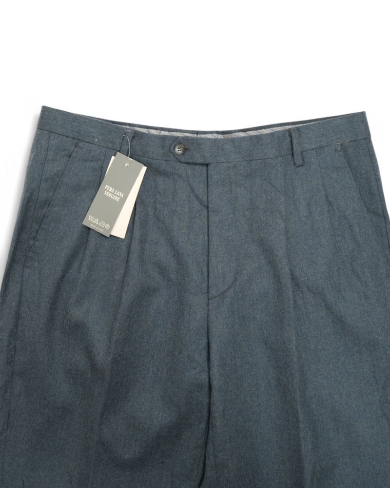 Teal High Rise Pleated Flannel Trousers