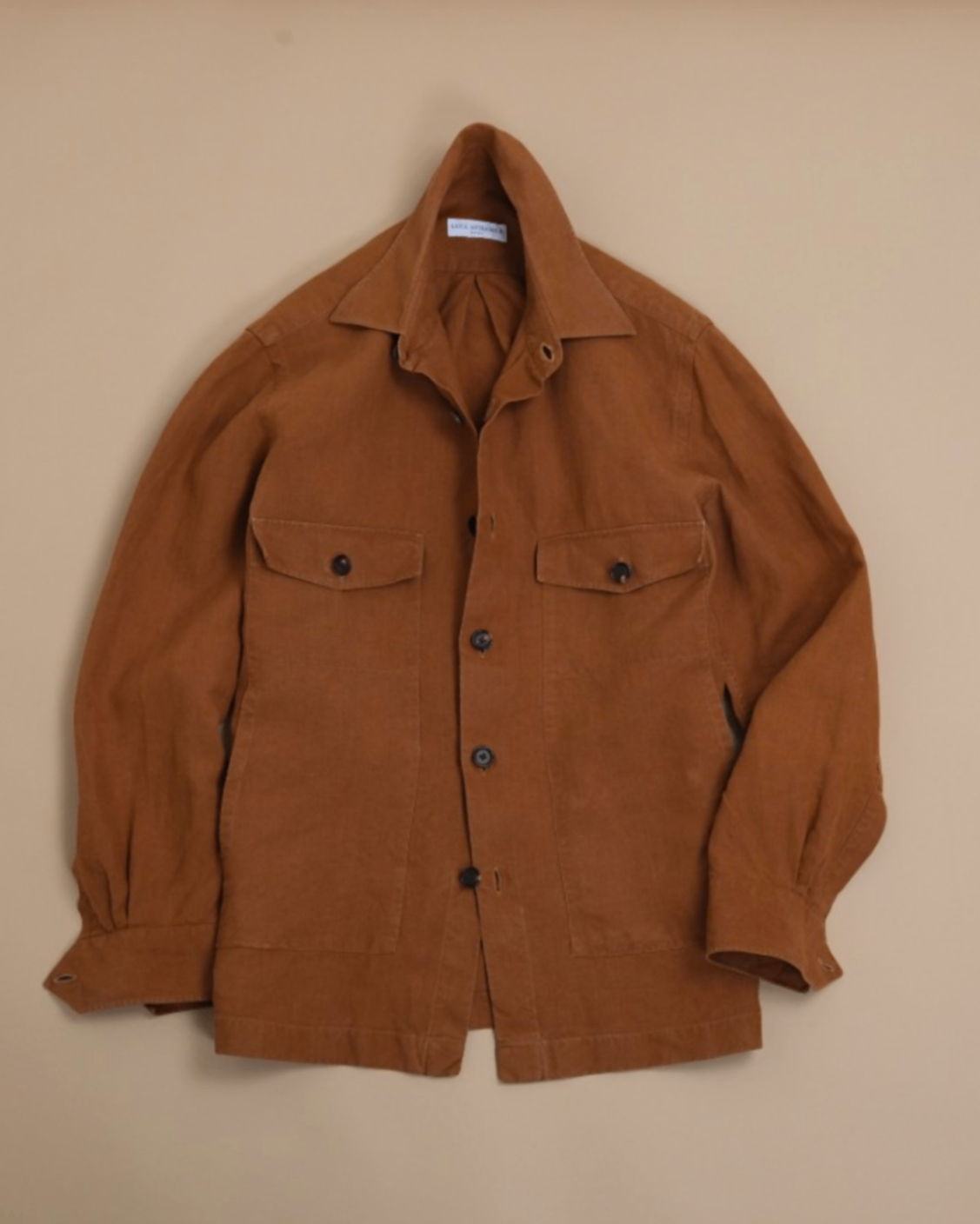 Tobacco Irish Linen Overshirt by Luca Avitabile