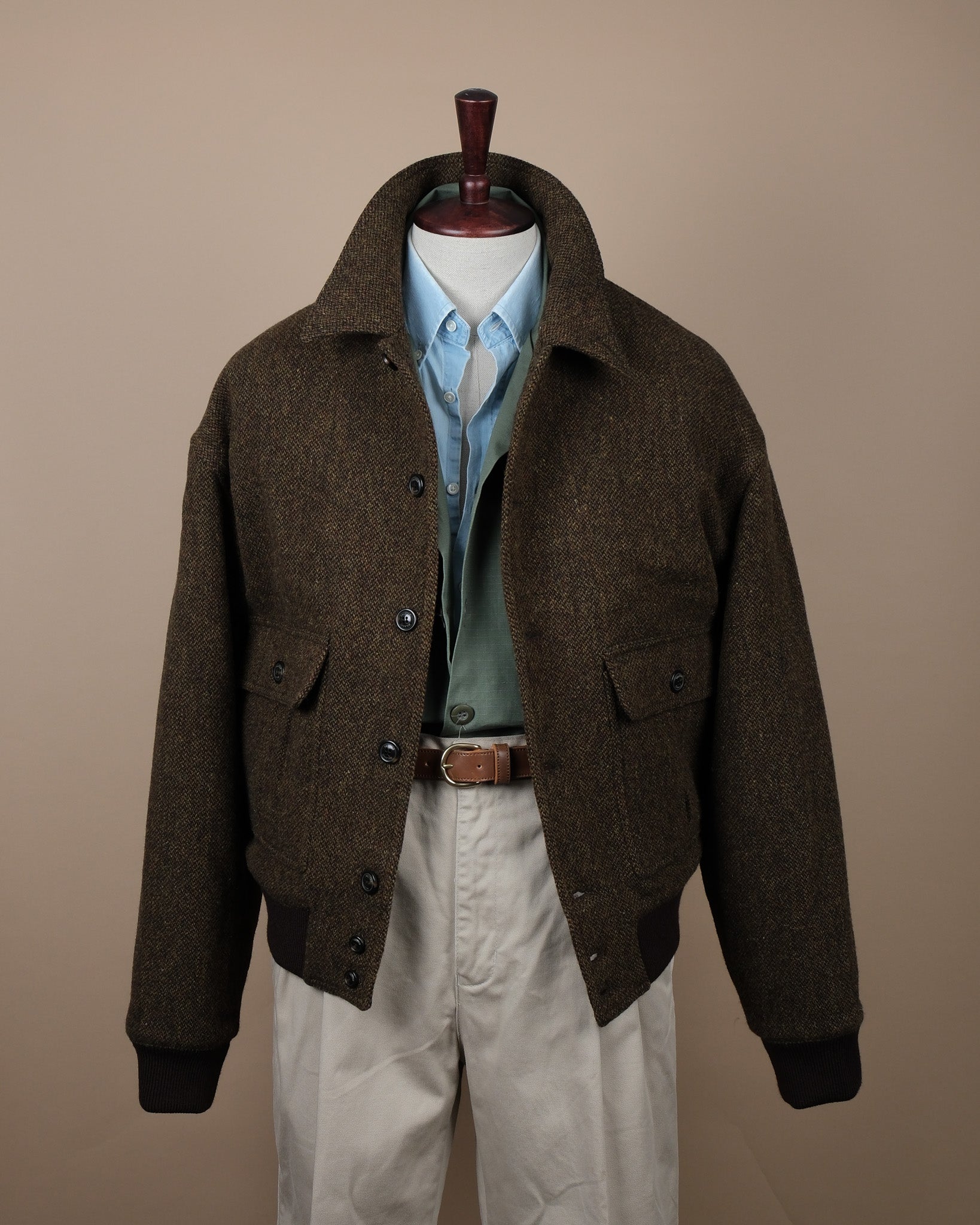 Tobacco/Moss Virgin Wool Tweed Flight Jacket