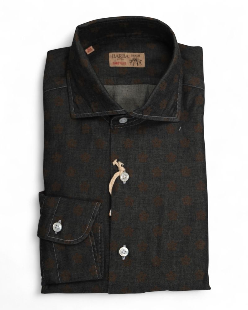 Black/Brown Floral Denim Shirt