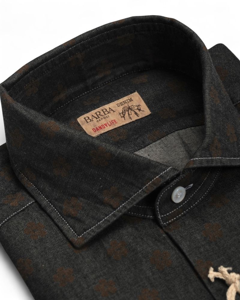 Black/Brown Floral Denim Shirt