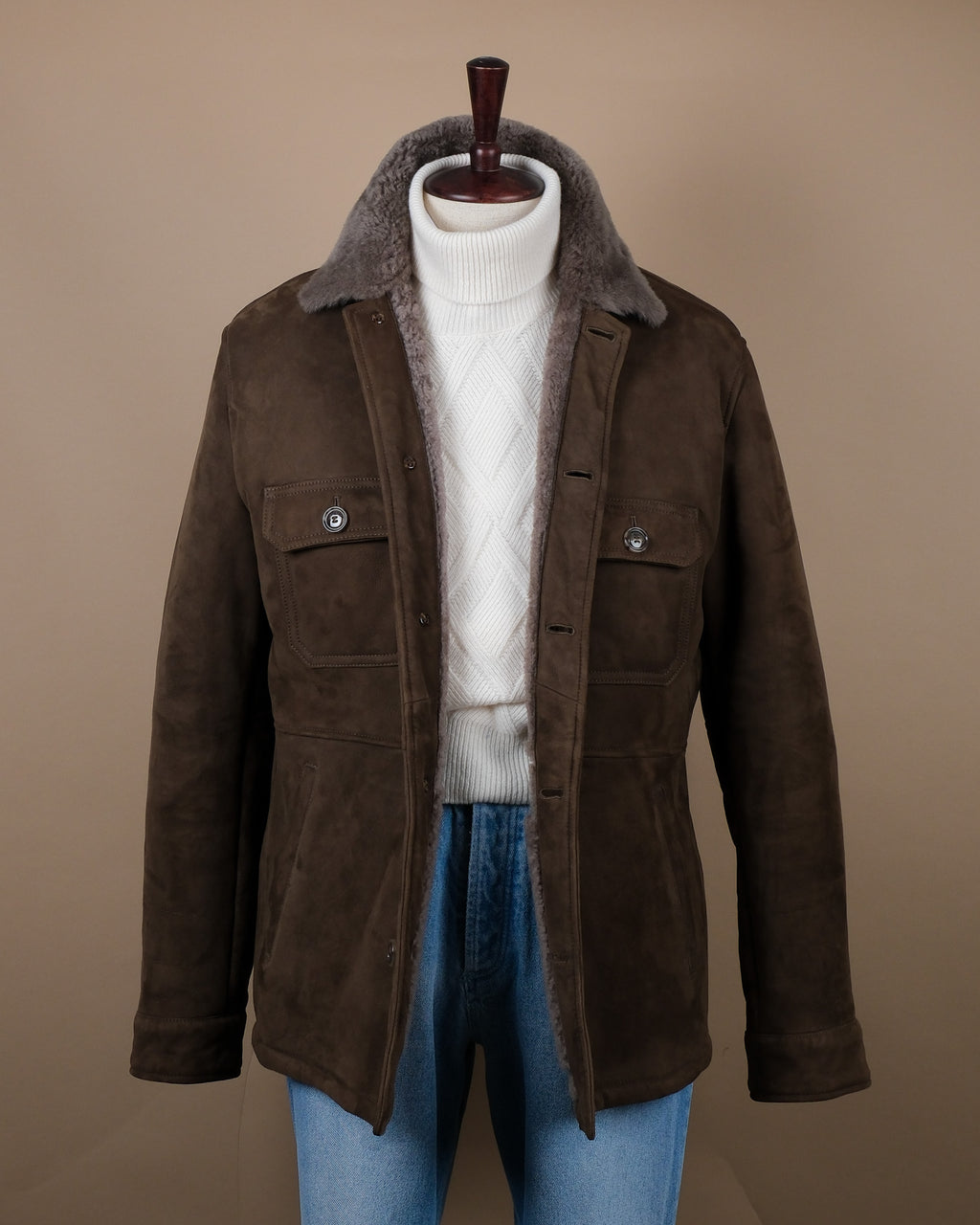 Tuscan Brown Suede Combed Shearling Jacket