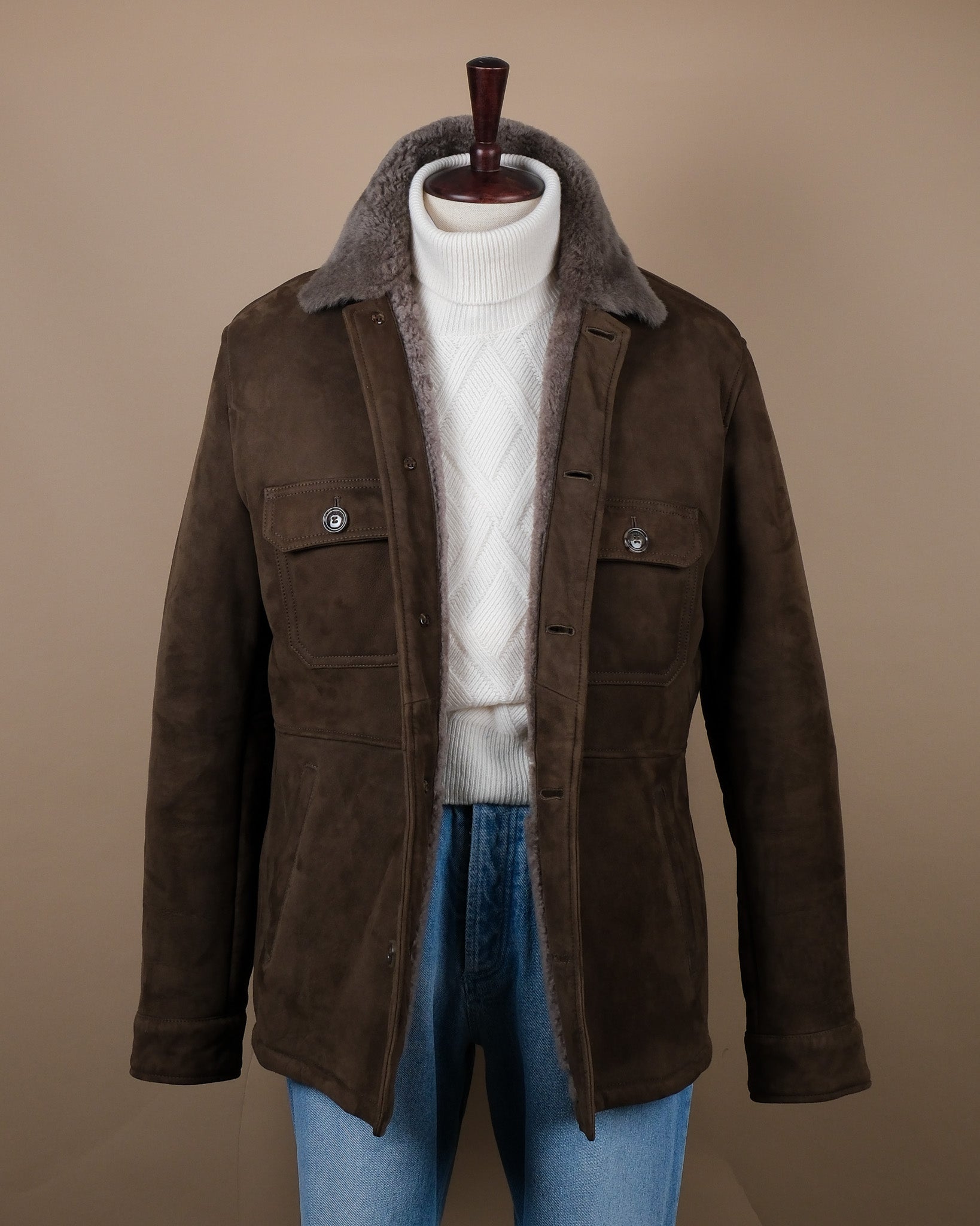 Tuscan Brown Suede Combed Shearling Jacket