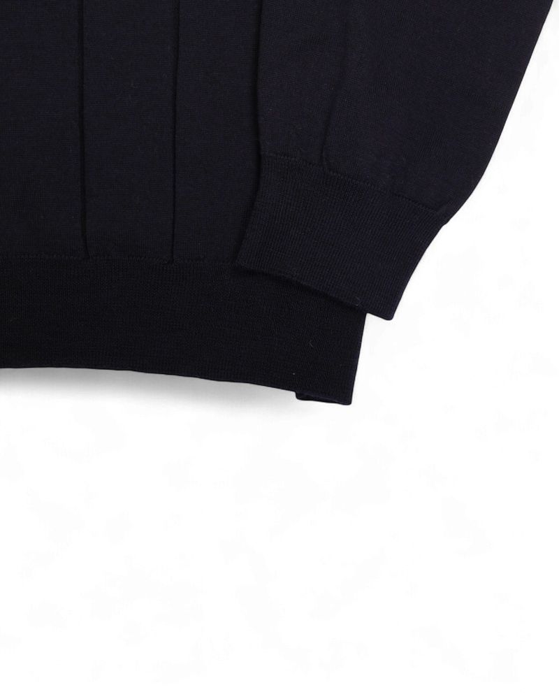 Navy Ribbed Wool & Silk Zip Polo