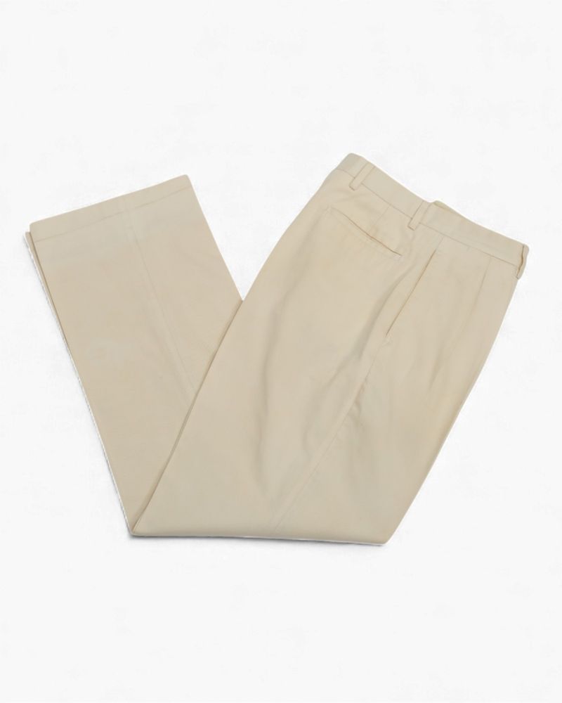 Cream Twill High-Rise Pleated Trousers