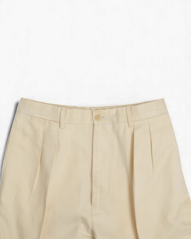 Cream Twill High-Rise Pleated Trousers