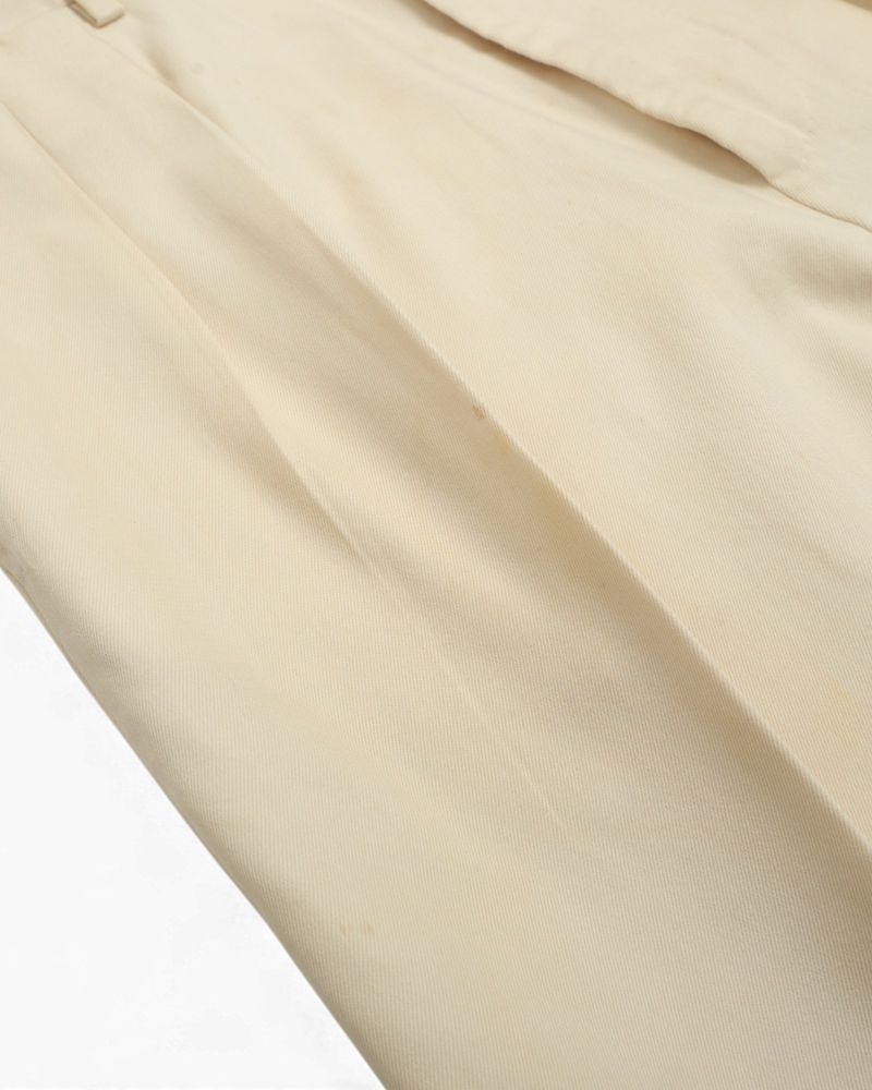 Cream Twill High-Rise Pleated Trousers