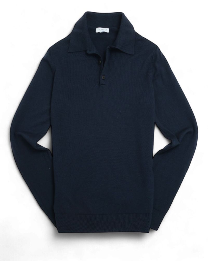 Navy Merino Polo Sweater