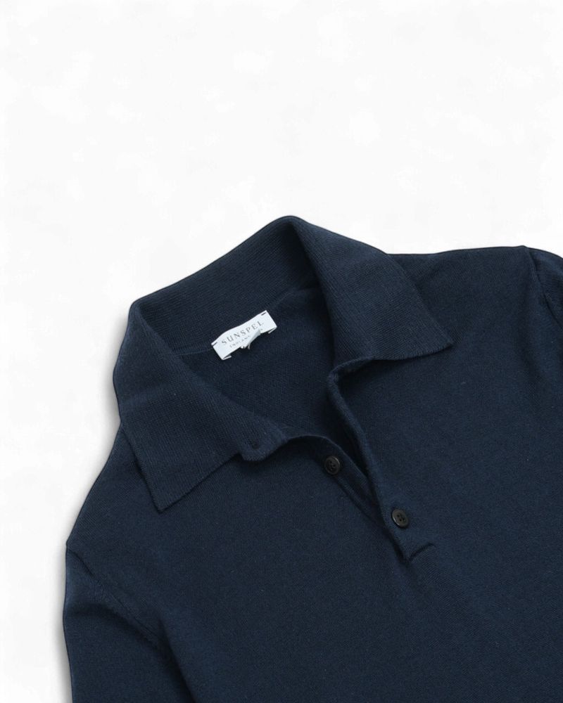 Navy Merino Polo Sweater
