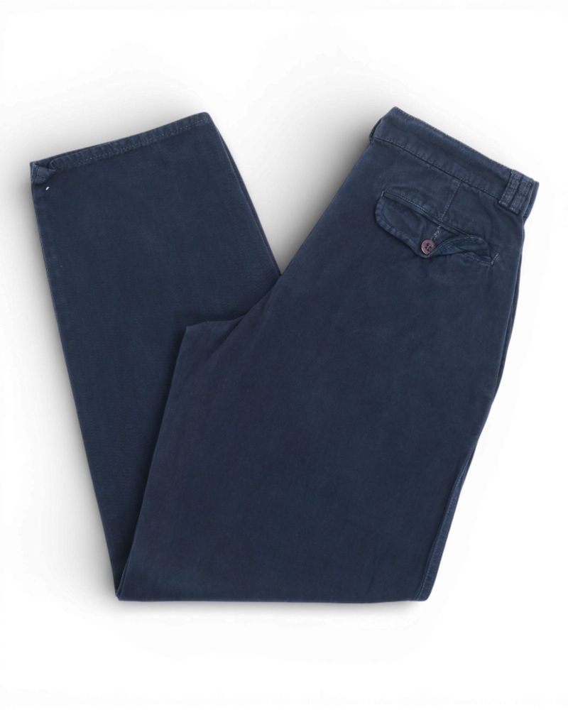 Navy Twill Pleated Trousers