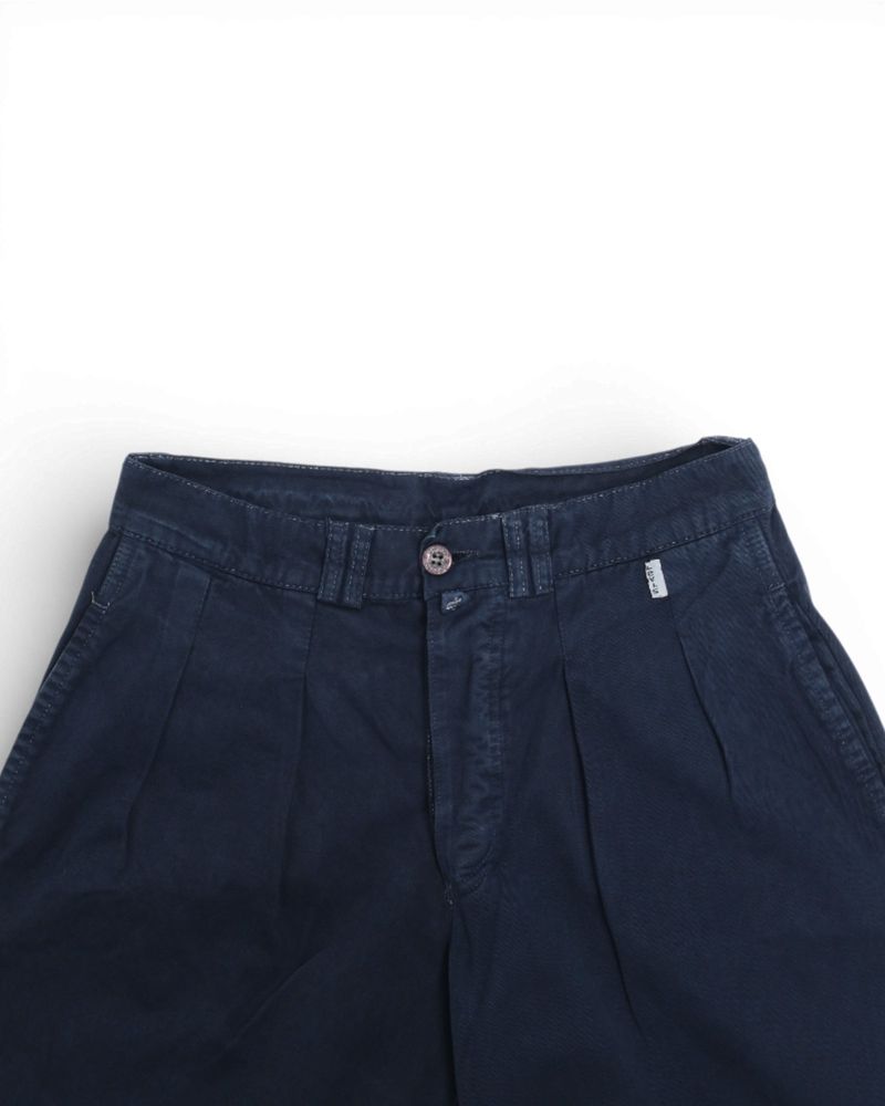 Navy Twill Pleated Trousers