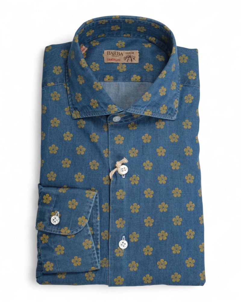 Blue/Yellow Floral Denim Shirt