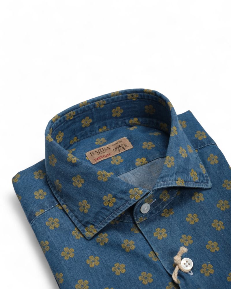 Blue/Yellow Floral Denim Shirt