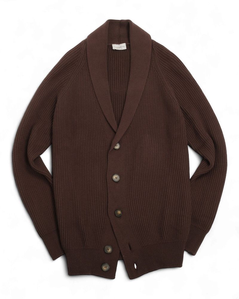Dark Brown Ribbed Raglan Shawl Cardigan