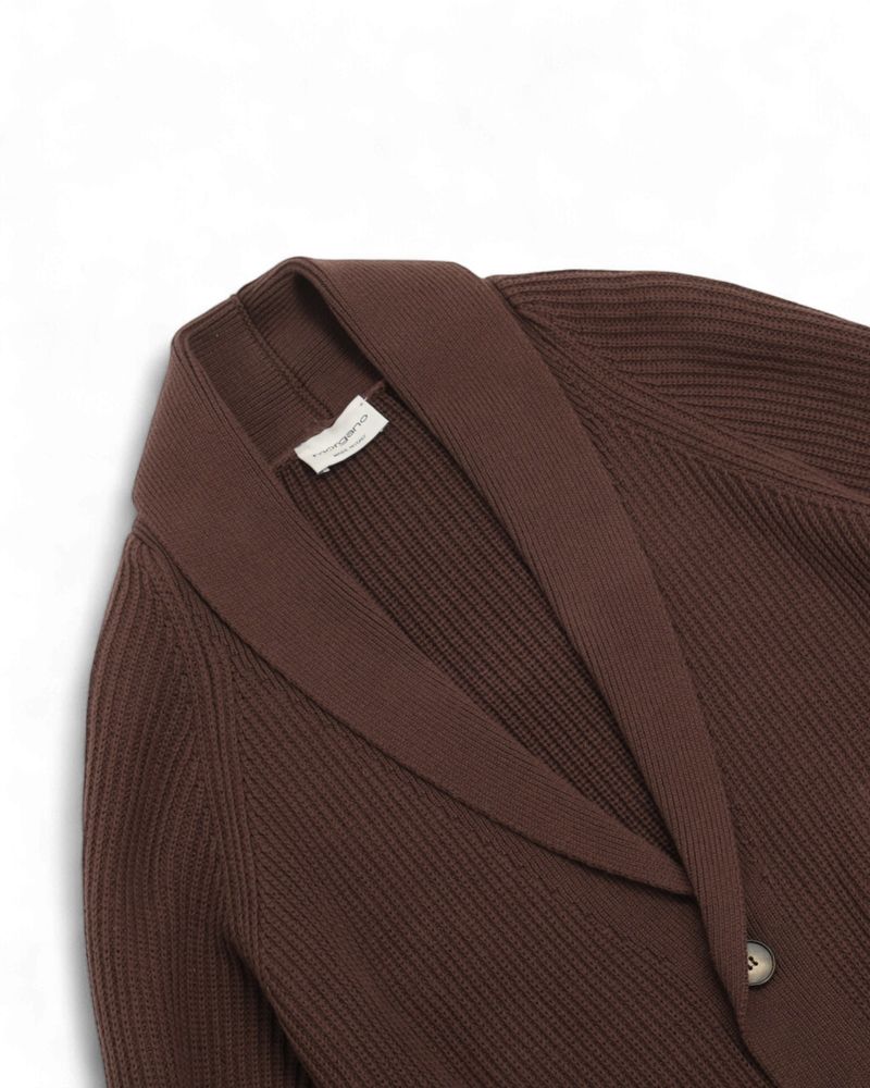 Dark Brown Ribbed Raglan Shawl Cardigan