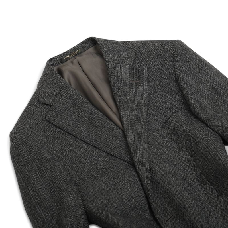 Dark Grey Herringbone Virgin Wool & Cashmere Sports Jacket