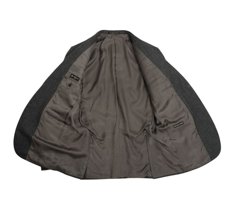 Dark Grey Herringbone Virgin Wool & Cashmere Sports Jacket
