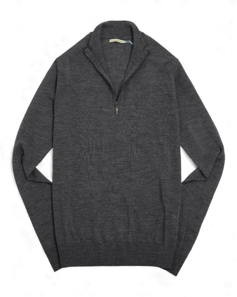 Dark Grey Extrafine Merino Half Zip Knitwear