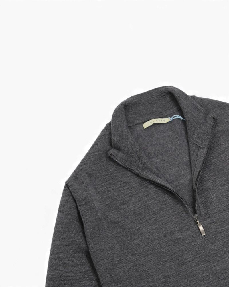 Dark Grey Extrafine Merino Half Zip Knitwear