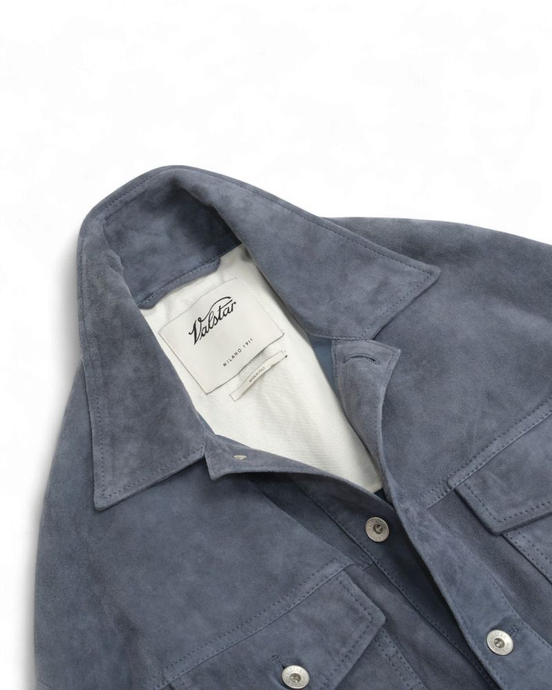 Slate Blue Suede Trucker Jacket
