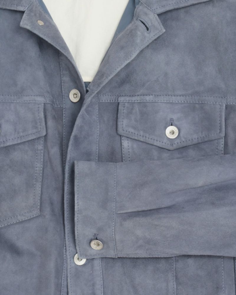 Slate Blue Suede Trucker Jacket