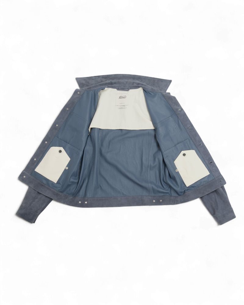 Slate Blue Suede Trucker Jacket