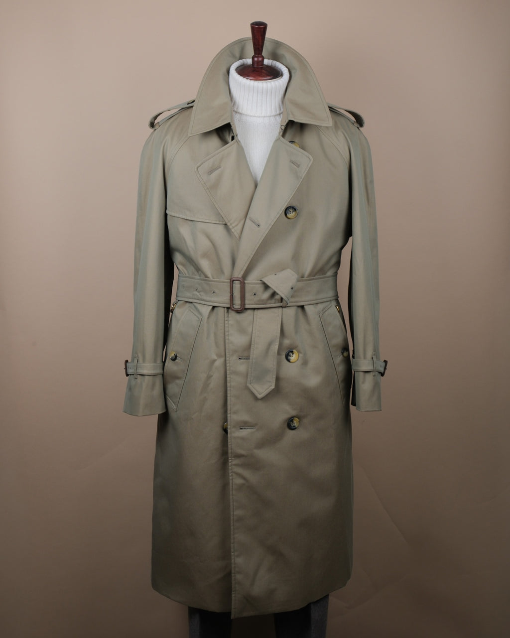 Sage Cotton Gabardine Raglan DB. Trenchcoat