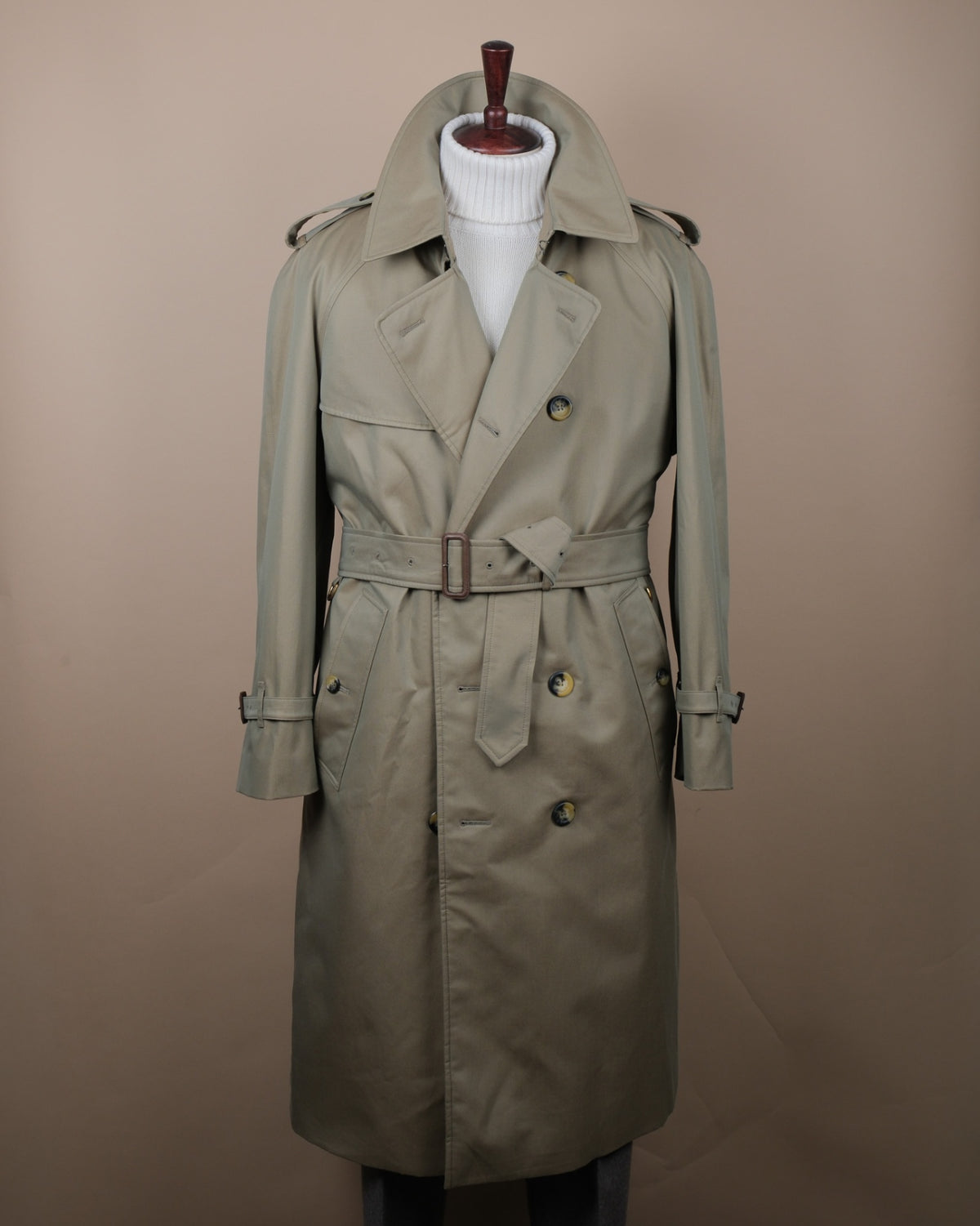 Sage Cotton Gabardine Raglan DB. Trenchcoat