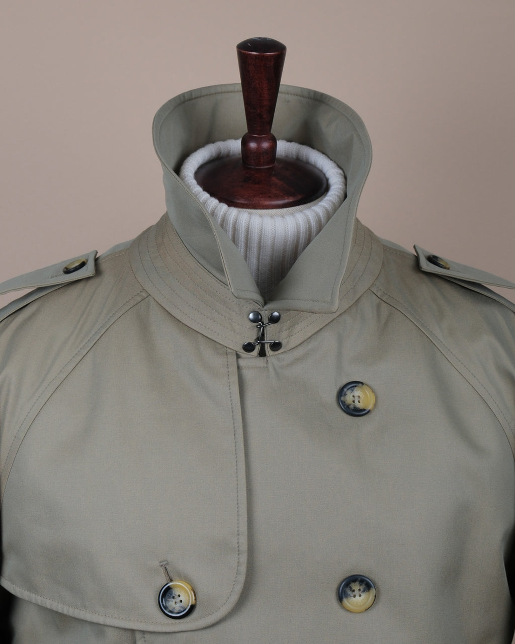 Sage Cotton Gabardine Raglan DB. Trenchcoat