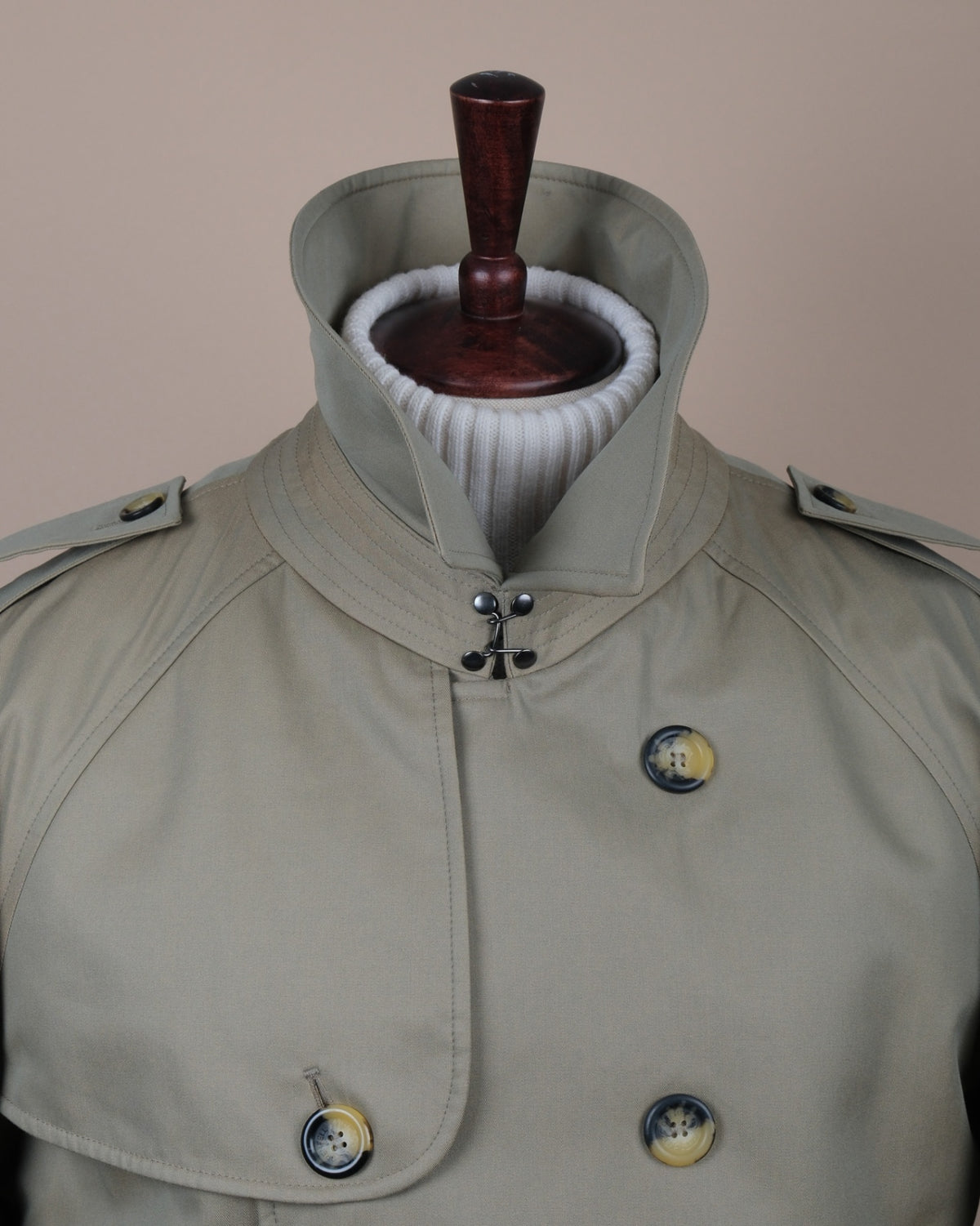 Sage Cotton Gabardine Raglan DB. Trenchcoat