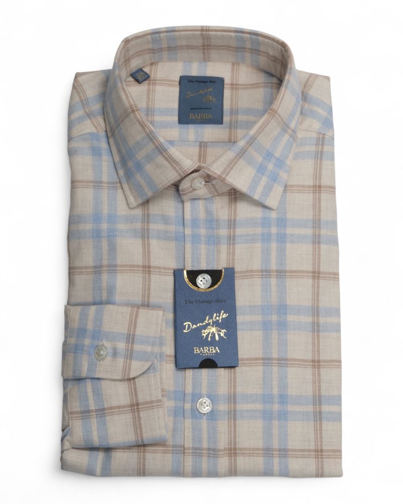 Beige/Light Blue Checked Flannel Shirt