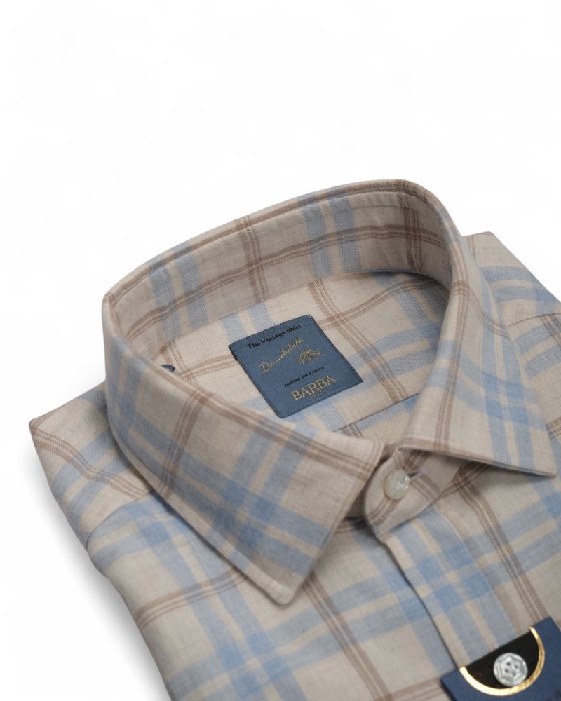 Beige/Light Blue Checked Flannel Shirt