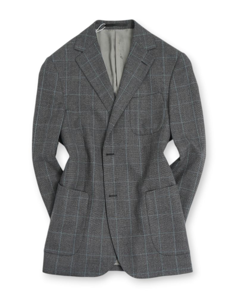 Grey/Blue Windowpane Virgin Wool Sports Jacket
