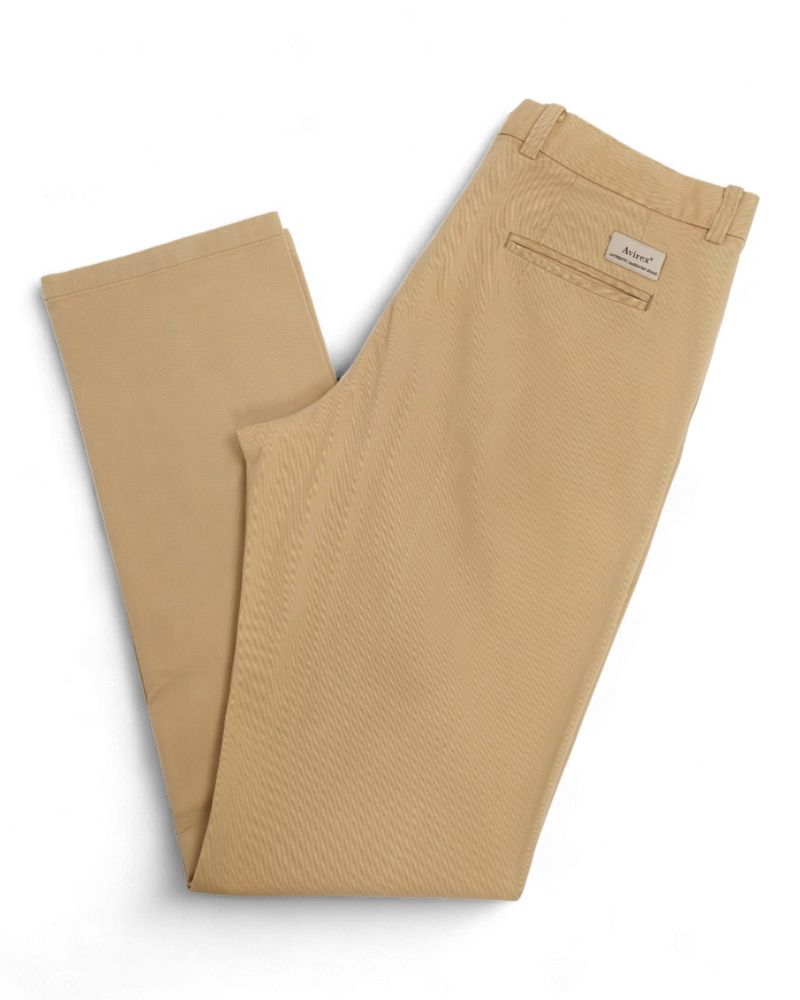 Beige High-Rise Cotton Twill Trousers