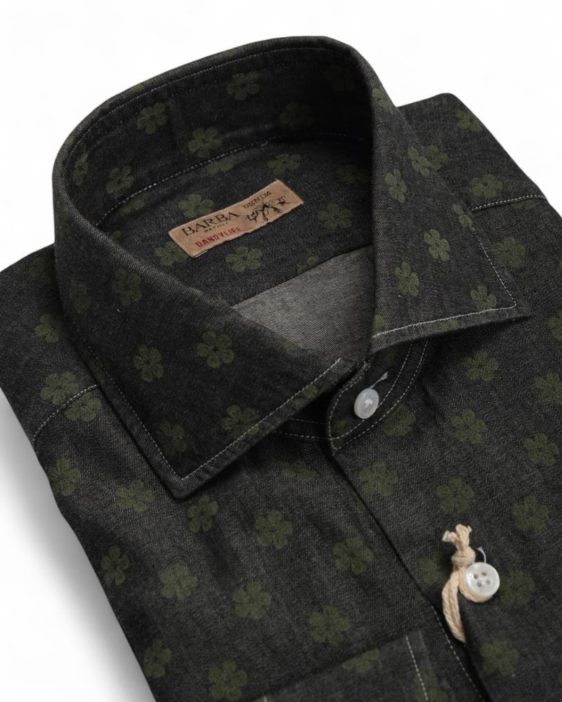 Raw Denim Floral Shirt