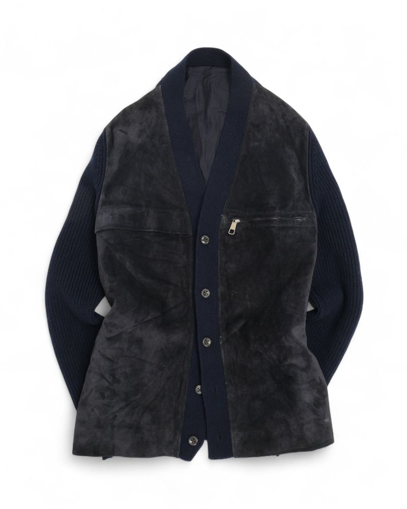 Deep Navy Suede Panel Cashmere Cardigan