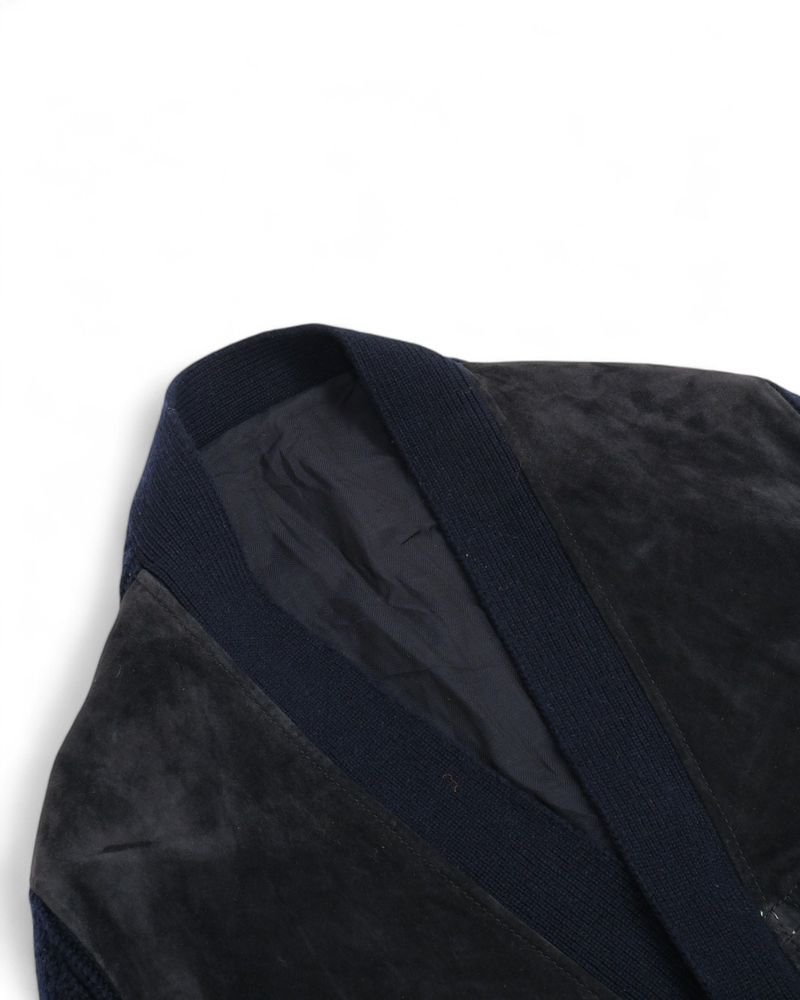 Deep Navy Suede Panel Cashmere Cardigan