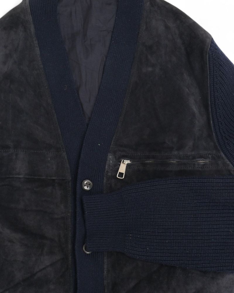 Deep Navy Suede Panel Cashmere Cardigan