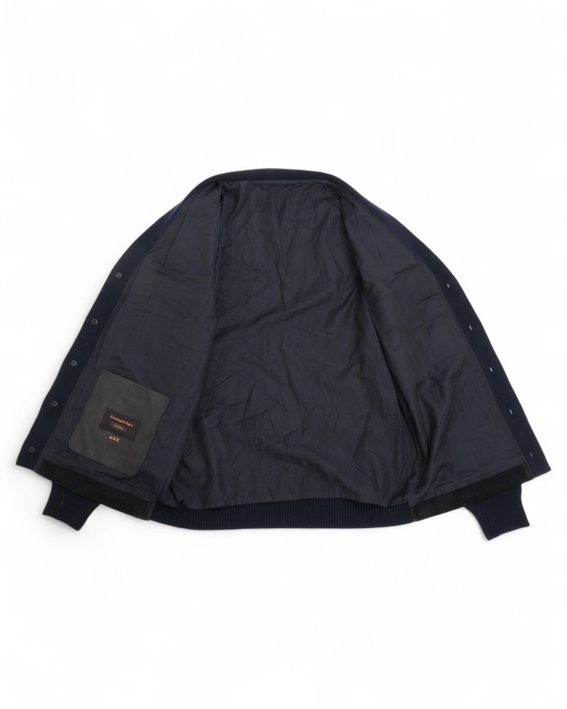 Deep Navy Suede Panel Cashmere Cardigan