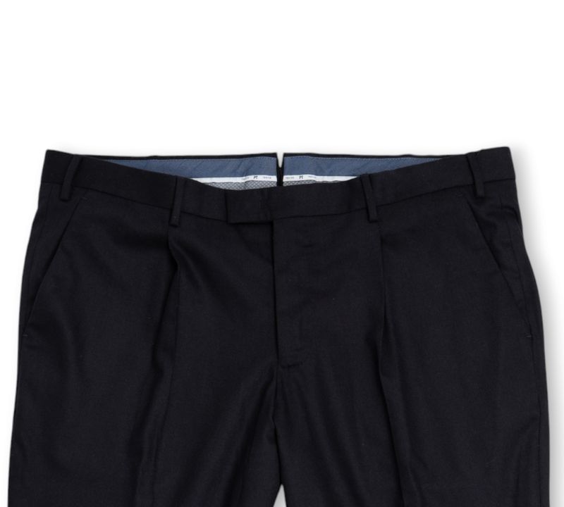Navy High Rise Flannel Wool Trousers