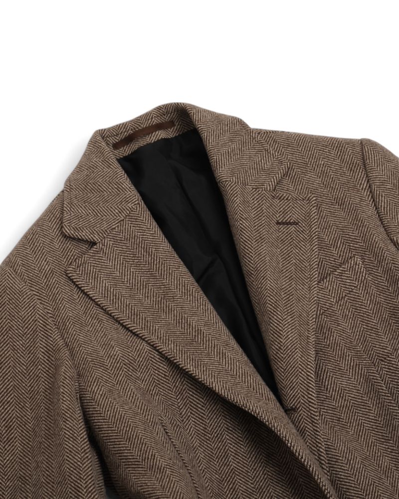Brown Herringbone Wool & Cashmere Coat