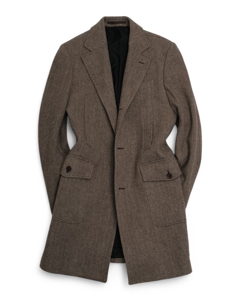 Brown Herringbone Wool & Cashmere Coat