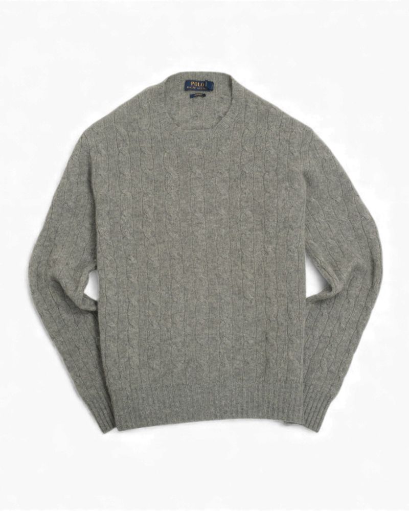 Grey Cashmere Cable-Knit Sweater